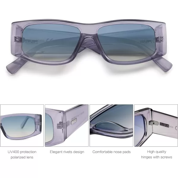 SOJOS Retro Trendy Rectangle Polarized Sunglasses 80s 90s Y2K Stylish Designer SunniesGreyGradient Blue