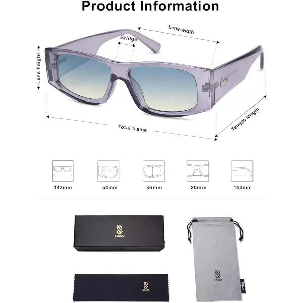 SOJOS Retro Trendy Rectangle Polarized Sunglasses 80s 90s Y2K Stylish Designer SunniesGreyGradient Blue