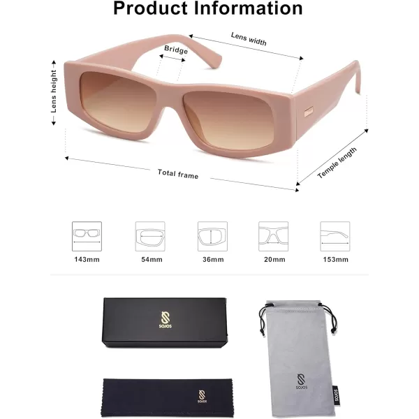 SOJOS Retro Trendy Rectangle Polarized Sunglasses 80s 90s Y2K Stylish Designer SunniesPinkBrown