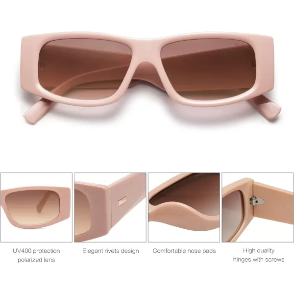 SOJOS Retro Trendy Rectangle Polarized Sunglasses 80s 90s Y2K Stylish Designer SunniesPinkBrown