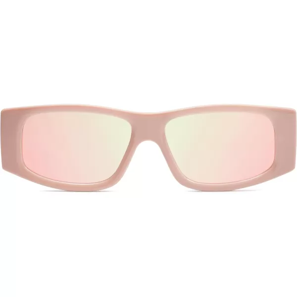 SOJOS Retro Trendy Rectangle Polarized Sunglasses 80s 90s Y2K Stylish Designer SunniesPinkPink Mirrored