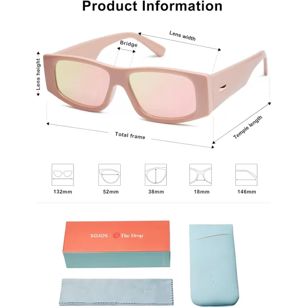 SOJOS Retro Trendy Rectangle Polarized Sunglasses 80s 90s Y2K Stylish Designer SunniesPinkPink Mirrored