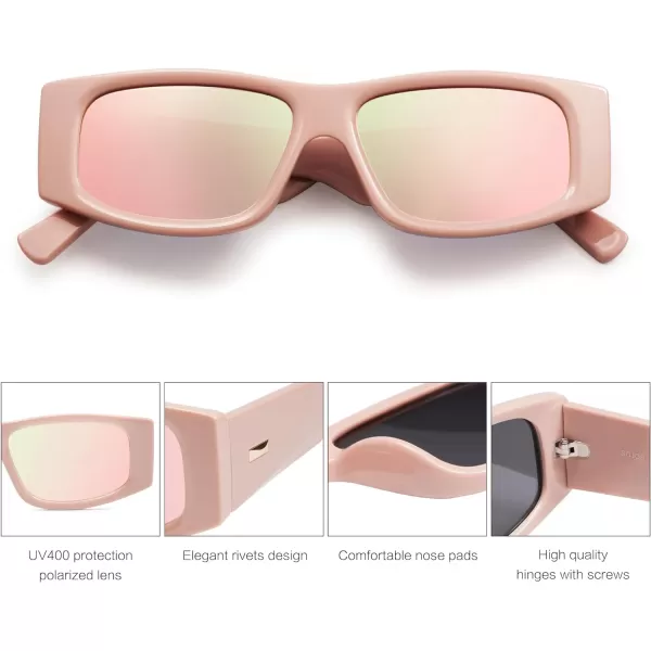 SOJOS Retro Trendy Rectangle Polarized Sunglasses 80s 90s Y2K Stylish Designer SunniesPinkPink Mirrored