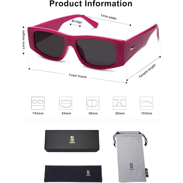 SOJOS Retro Trendy Rectangle Polarized Sunglasses 80s 90s Y2K Stylish Designer SunniesRoseGrey
