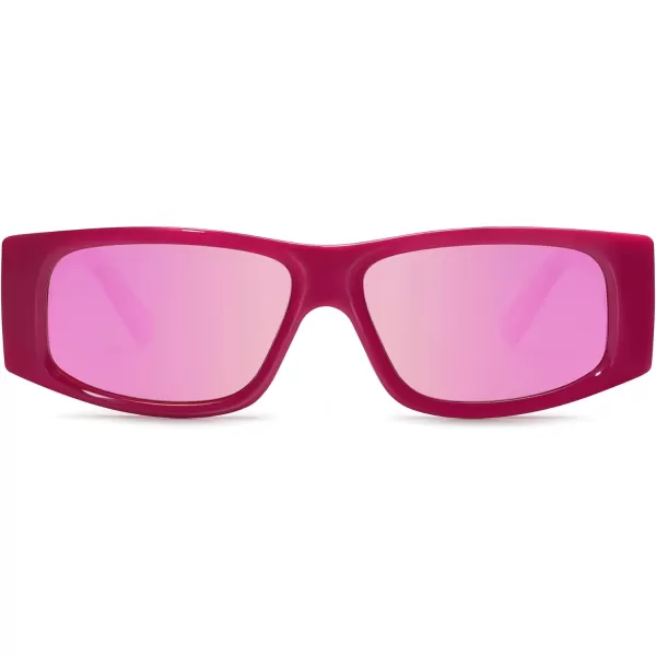 SOJOS Retro Trendy Rectangle Polarized Sunglasses 80s 90s Y2K Stylish Designer SunniesRosePink Mirrored
