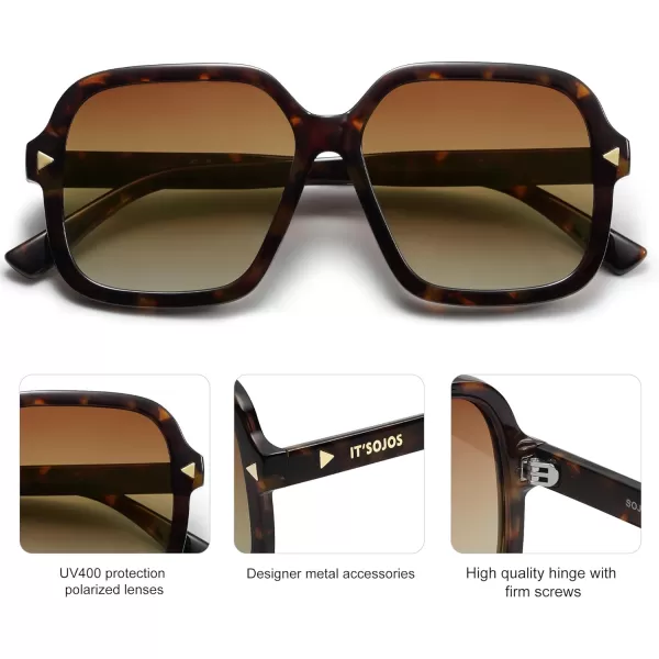 SOJOS Sunglasses for Women  Men Square Polarized Lens Trendy Oversized Shades SJ2298Yellow TortoiseGoldBrown