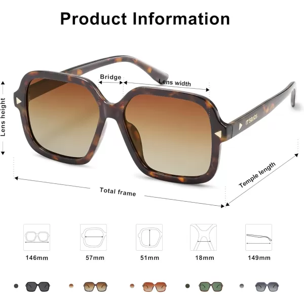 SOJOS Sunglasses for Women  Men Square Polarized Lens Trendy Oversized Shades SJ2298Yellow TortoiseGoldBrown
