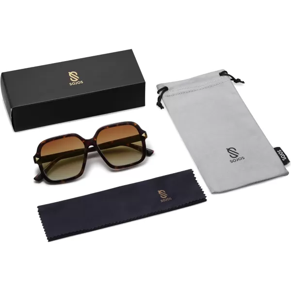 SOJOS Sunglasses for Women  Men Square Polarized Lens Trendy Oversized Shades SJ2298Yellow TortoiseGoldBrown