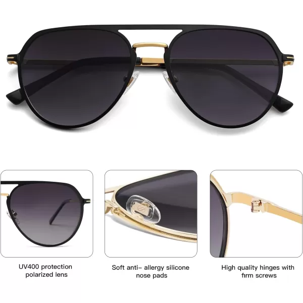 SOJOS Trendy Aviator Polarized Sunglasses for Women Men Retro Shades Classic Metal Sun Glasses SJ1204ABlackgoldGrey Lens