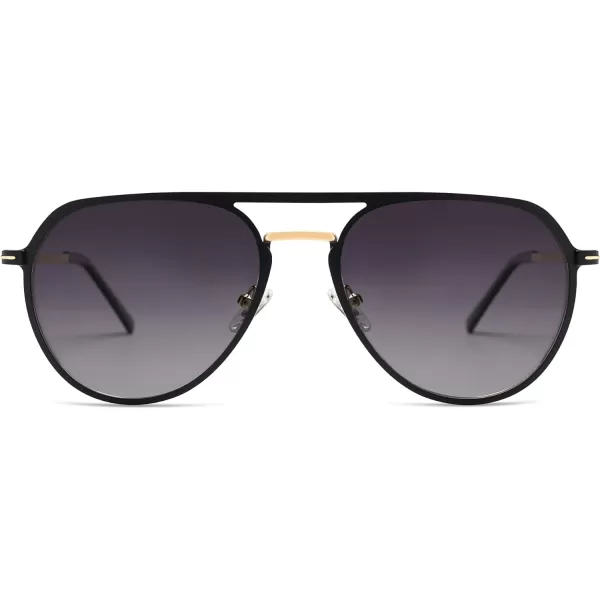 SOJOS Trendy Aviator Polarized Sunglasses for Women Men Retro Shades Classic Metal Sun Glasses SJ1204ABlackgoldGrey Lens