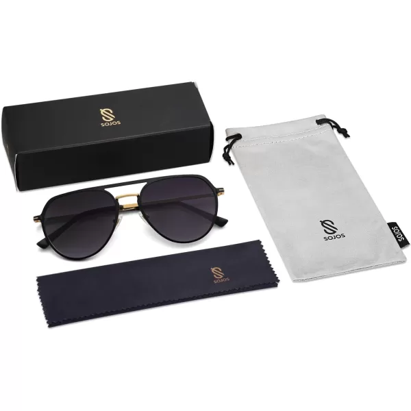 SOJOS Trendy Aviator Polarized Sunglasses for Women Men Retro Shades Classic Metal Sun Glasses SJ1204ABlackgoldGrey Lens