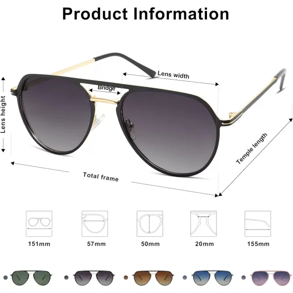 SOJOS Trendy Aviator Polarized Sunglasses for Women Men Retro Shades Classic Metal Sun Glasses SJ1204ABlackgoldGrey Lens