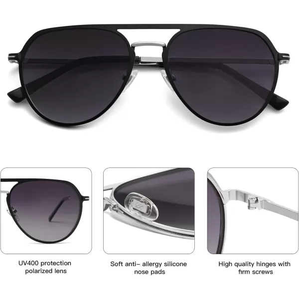 SOJOS Trendy Aviator Polarized Sunglasses for Women Men Retro Shades Classic Metal Sun Glasses SJ1204ABlacksilverGrey Lens