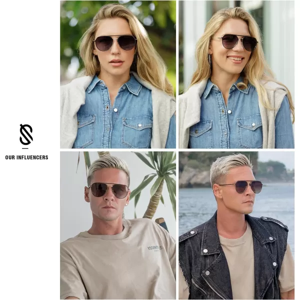 SOJOS Trendy Aviator Polarized Sunglasses for Women Men Retro Shades Classic Metal Sun Glasses SJ1204ABlacksilverGrey Lens