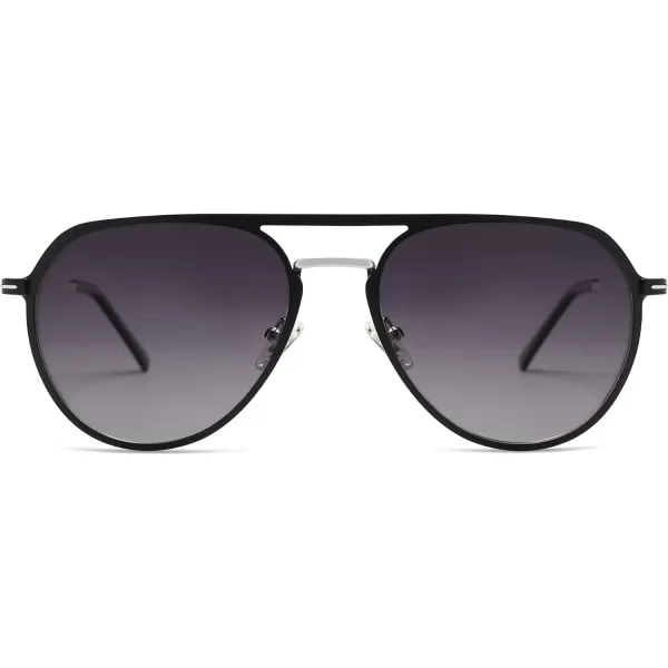 SOJOS Trendy Aviator Polarized Sunglasses for Women Men Retro Shades Classic Metal Sun Glasses SJ1204ABlacksilverGrey Lens