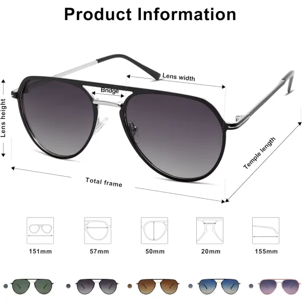 SOJOS Trendy Aviator Polarized Sunglasses for Women Men Retro Shades Classic Metal Sun Glasses SJ1204ABlacksilverGrey Lens