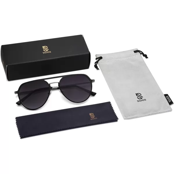 SOJOS Trendy Aviator Polarized Sunglasses for Women Men Retro Shades Classic Metal Sun Glasses SJ1204ABlacksilverGrey Lens