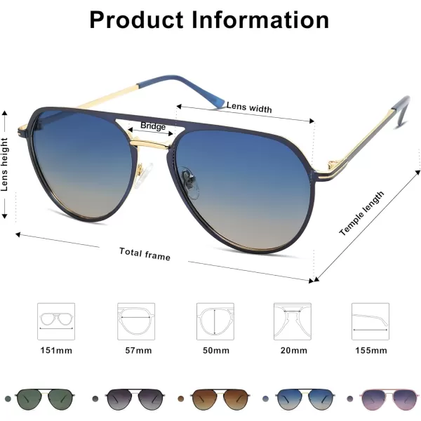 SOJOS Trendy Aviator Polarized Sunglasses for Women Men Retro Shades Classic Metal Sun Glasses SJ1204ABluegoldBlue