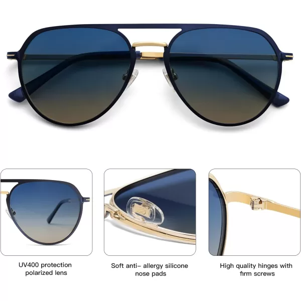 SOJOS Trendy Aviator Polarized Sunglasses for Women Men Retro Shades Classic Metal Sun Glasses SJ1204ABluegoldBlue