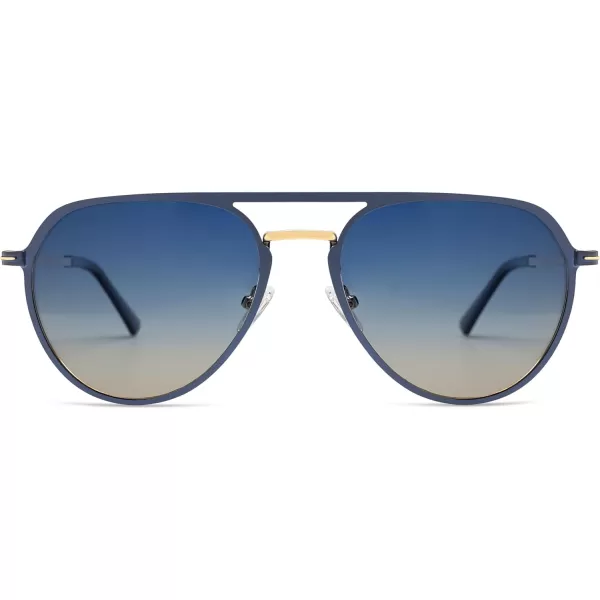 SOJOS Trendy Aviator Polarized Sunglasses for Women Men Retro Shades Classic Metal Sun Glasses SJ1204ABluegoldBlue