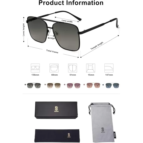 SOJOS Trendy Aviator Sunglasses Womens Oversized Retro Rhinestone Double Bridge Square Women Shades SJ1195BlackGrey Grading