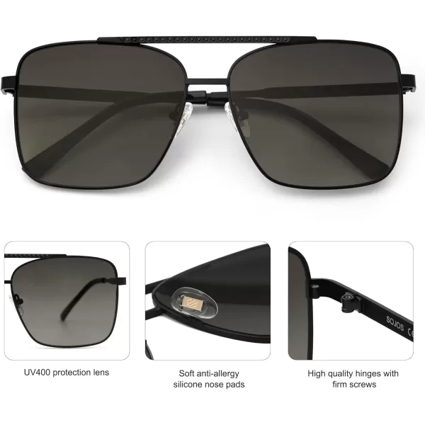 SOJOS Trendy Aviator Sunglasses Womens Oversized Retro Rhinestone Double Bridge Square Women Shades SJ1195BlackGrey Grading