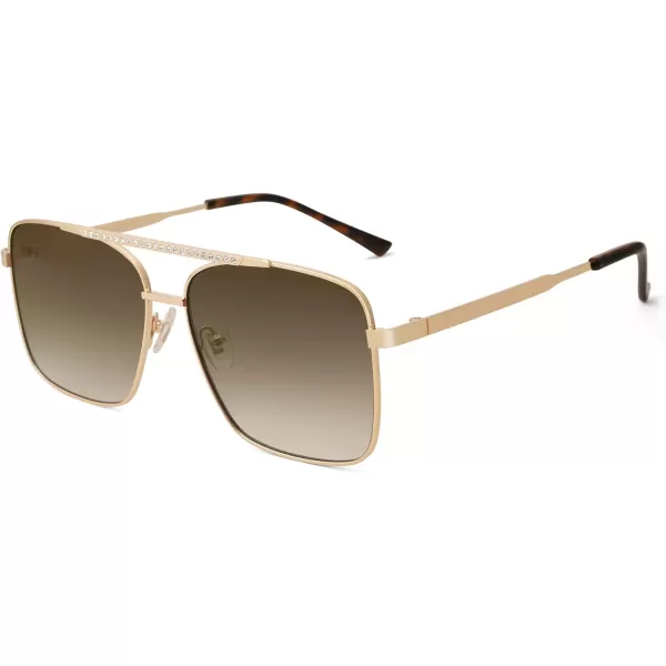 SOJOS Trendy Aviator Sunglasses Womens Oversized Retro Rhinestone Double Bridge Square Women Shades SJ1195GoldCoffee