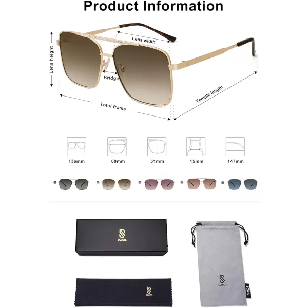 SOJOS Trendy Aviator Sunglasses Womens Oversized Retro Rhinestone Double Bridge Square Women Shades SJ1195GoldCoffee