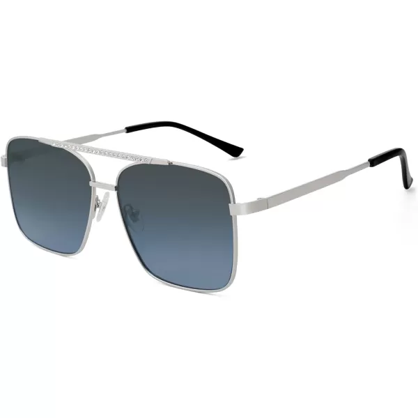SOJOS Trendy Aviator Sunglasses Womens Oversized Retro Rhinestone Double Bridge Square Women Shades SJ1195SilverBlue Grading