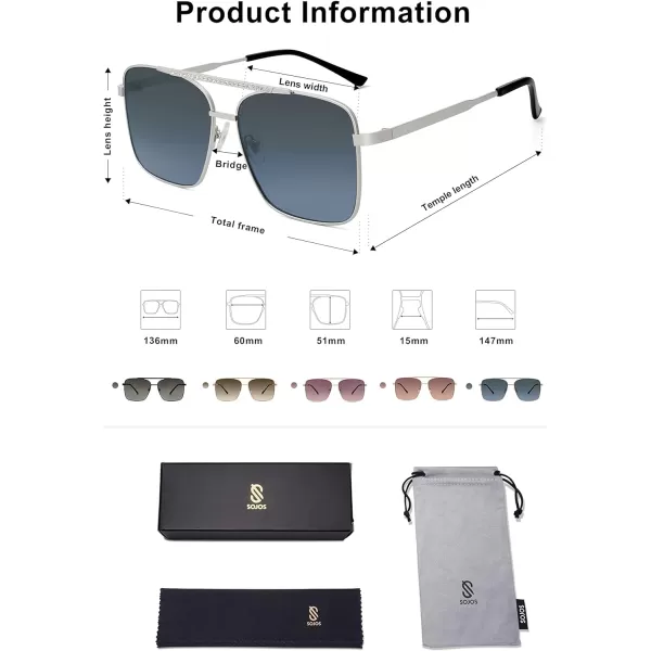 SOJOS Trendy Aviator Sunglasses Womens Oversized Retro Rhinestone Double Bridge Square Women Shades SJ1195SilverBlue Grading