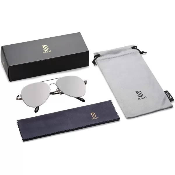 SOJOS Trendy Aviator Sunglasses for Women and MenBright SilverSilver