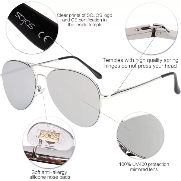 SOJOS Trendy Aviator Sunglasses for Women and MenBright SilverSilver