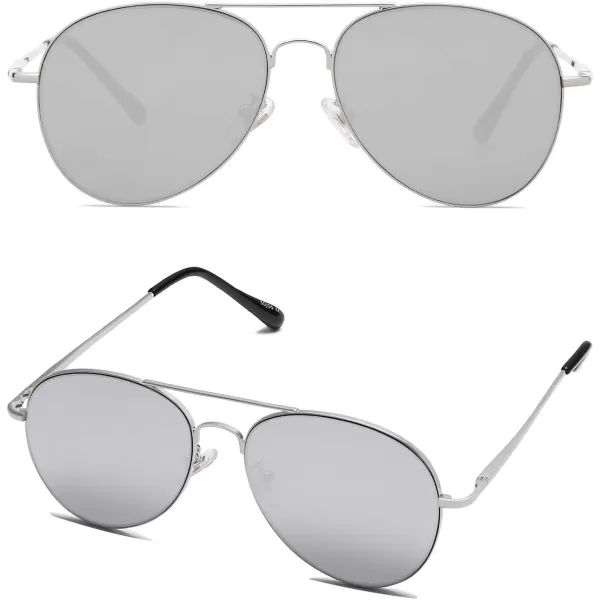 SOJOS Trendy Aviator Sunglasses for Women and MenBright SilverSilver