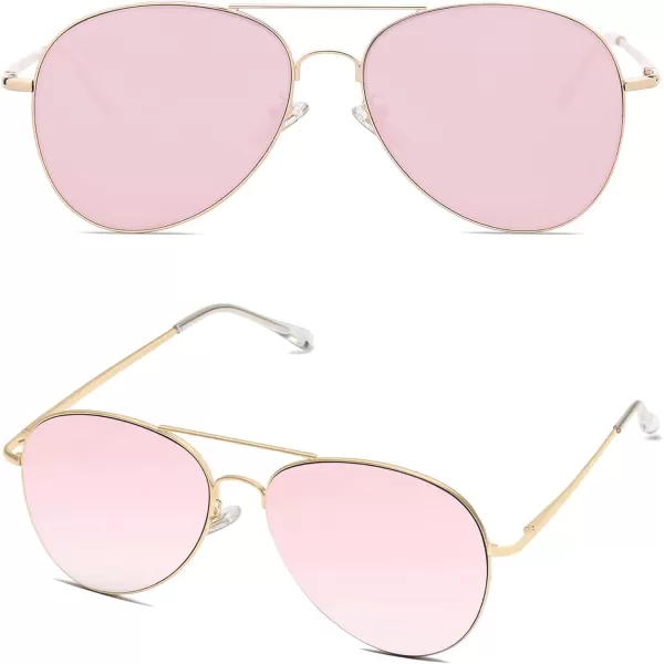 SOJOS Trendy Aviator Sunglasses for Women and MenGold Frame Pink Mirrored Lens