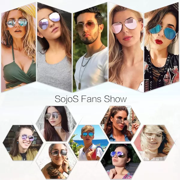 SOJOS Trendy Aviator Sunglasses for Women and MenGold Frame Pink Mirrored Lens