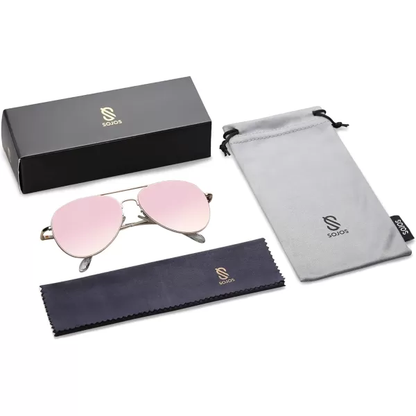 SOJOS Trendy Aviator Sunglasses for Women and MenGold Frame Pink Mirrored Lens