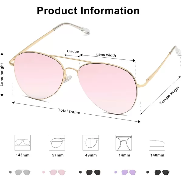 SOJOS Trendy Aviator Sunglasses for Women and MenGold Frame Pink Mirrored Lens