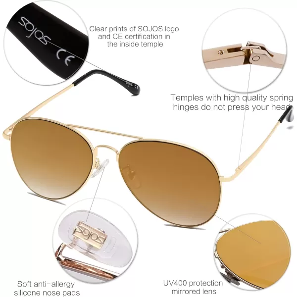 SOJOS Trendy Aviator Sunglasses for Women and MenGoldBrown