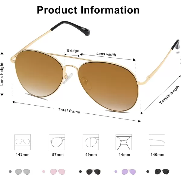 SOJOS Trendy Aviator Sunglasses for Women and MenGoldBrown