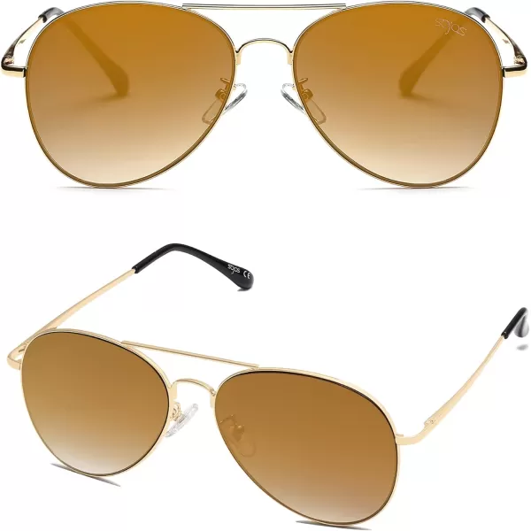 SOJOS Trendy Aviator Sunglasses for Women and MenGoldBrown