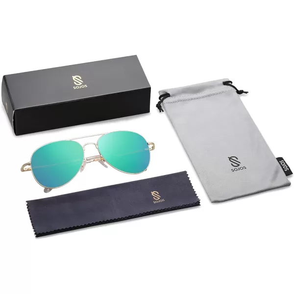 SOJOS Trendy Aviator Sunglasses for Women and MenGoldGreenish Blue