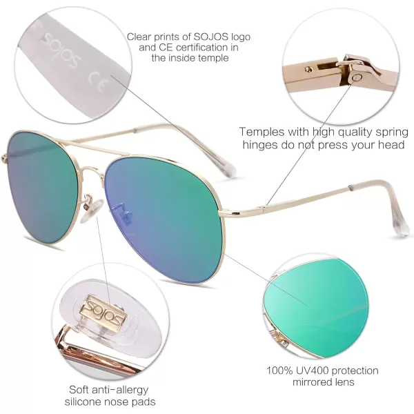 SOJOS Trendy Aviator Sunglasses for Women and MenGoldGreenish Blue