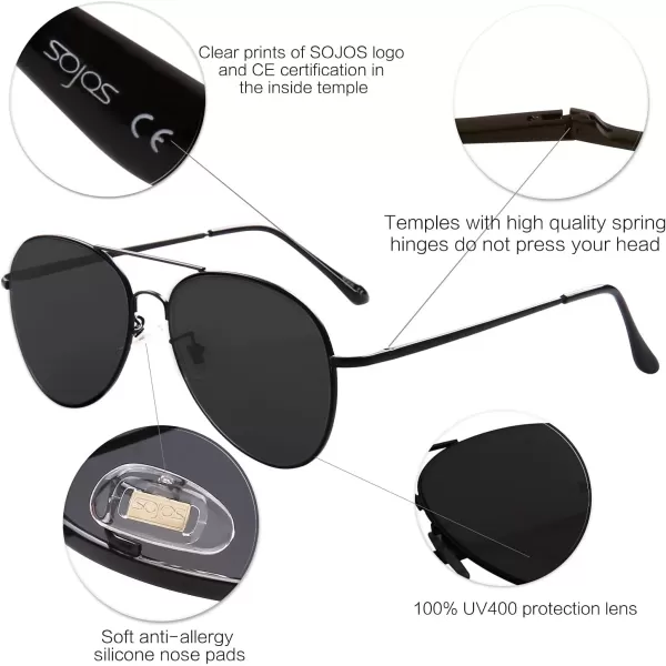 SOJOS Trendy Aviator Sunglasses for Women and MenMatte BlackGrey