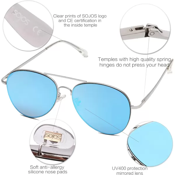 SOJOS Trendy Aviator Sunglasses for Women and MenSilverBlue