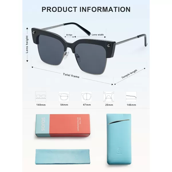 SOJOS Trendy Oversized Cat Eye Polarized Sunglasses Womens Large Square Cateye Sun Glasses SJ2303Black