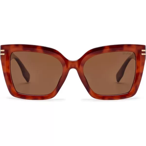 SOJOS Retro Oversized Polarized Cat Eye Sunglasses Womens Vintage Shades Trendy Stylish Sunnies SJ2291Red TortoiseBrown Lens