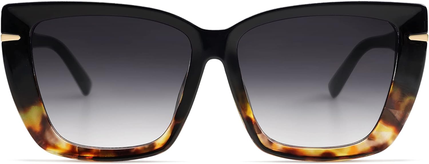 SOJOS Oversized Cat Eye Sunglasses Womens Retro Vintage 70s Trendy Stylish Shades SJ2231Black amp TortoiseGrey
