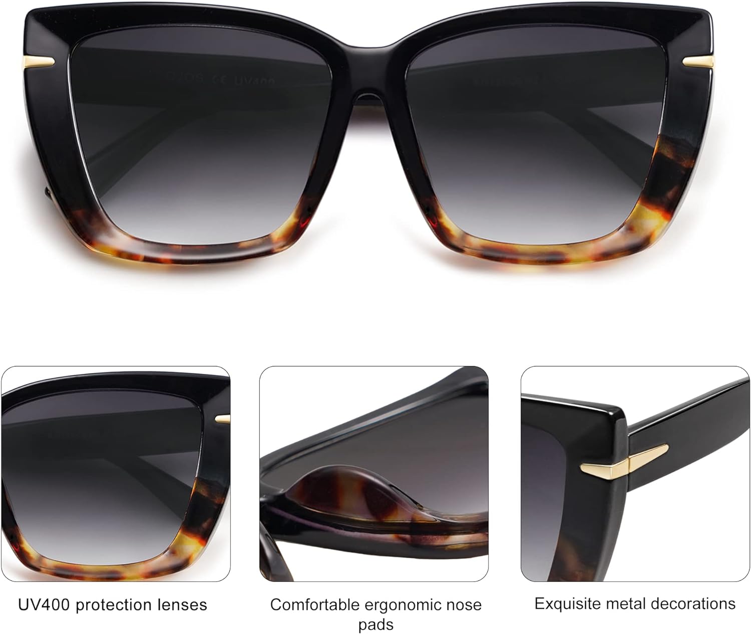 SOJOS Oversized Cat Eye Sunglasses Womens Retro Vintage 70s Trendy Stylish Shades SJ2231Black amp TortoiseGrey