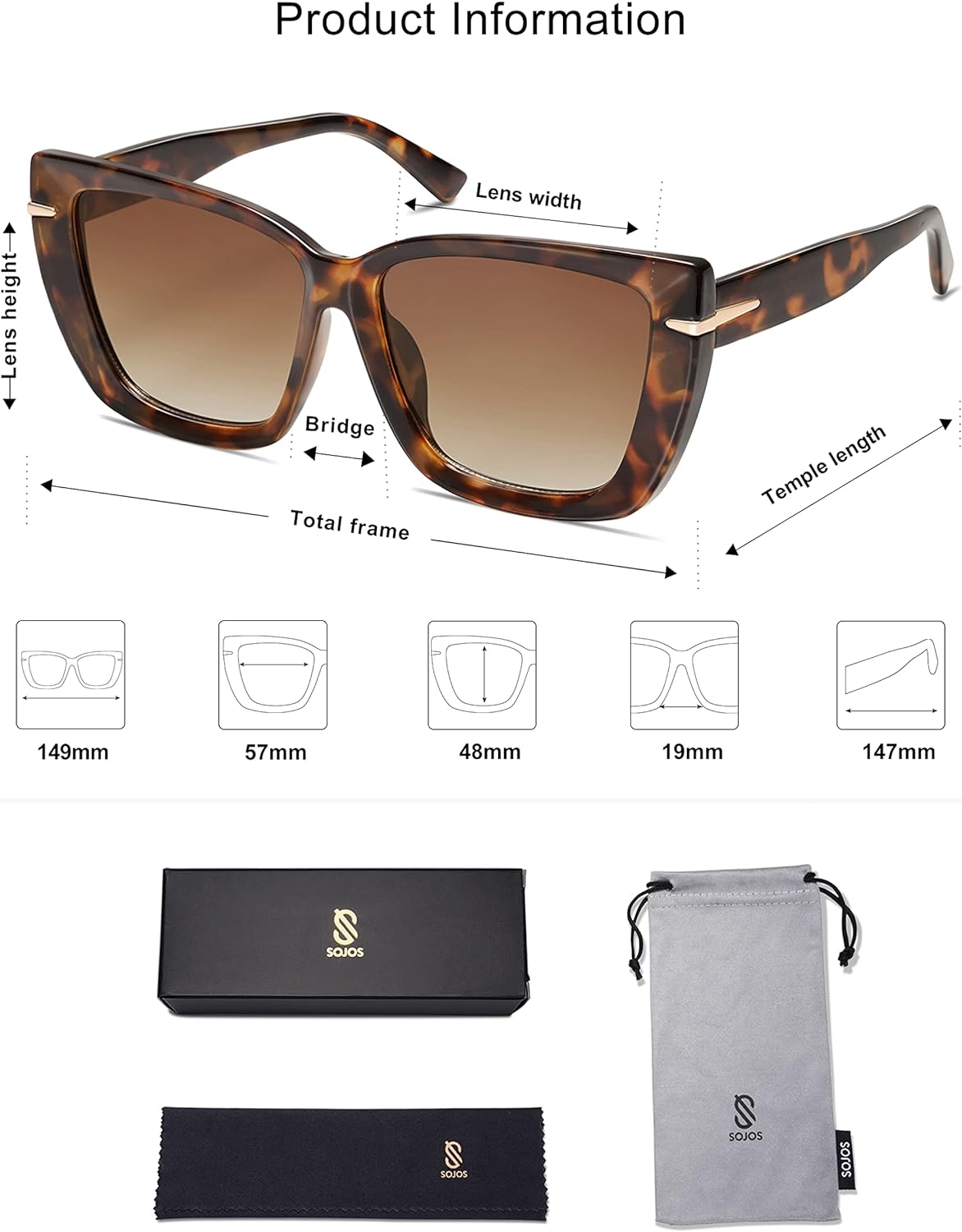 SOJOS Oversized Cat Eye Sunglasses Womens Retro Vintage 70s Trendy Stylish Shades SJ2231Brown TortoiseBrown