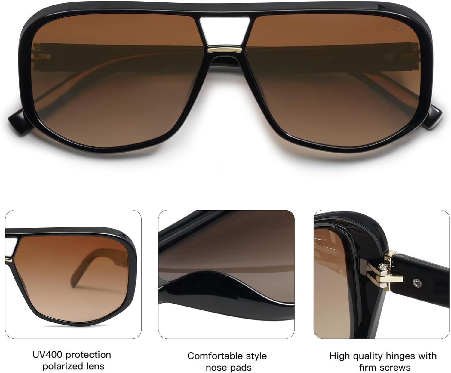 SOJOS Retro Oversized Aviator Polarized Sunglasses Women Men Square Vintage Womens Shades SJ2304BlackBrown Grading